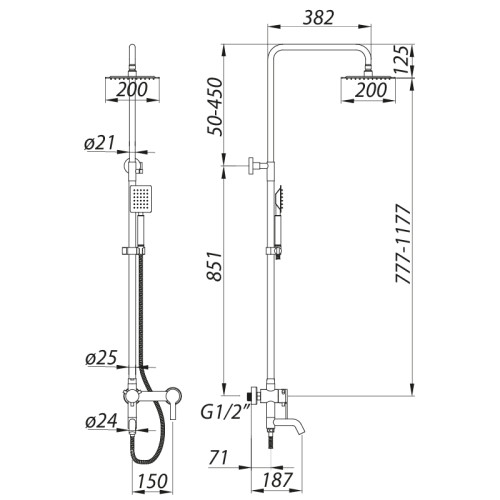 Душова колона із змішувачем Zerix LR72401 (нерж. сталь) (LL1027)