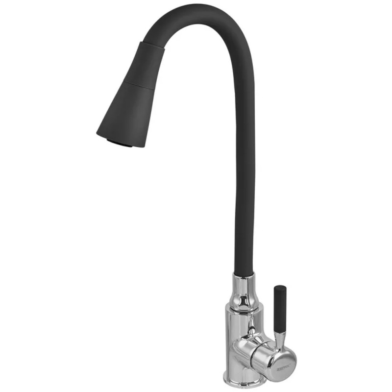 Змішувач для кухні Zerix ATRIUM-011-T REFL.BLACK (колір хром + силіконовий вилив чорний) (ZX4720)