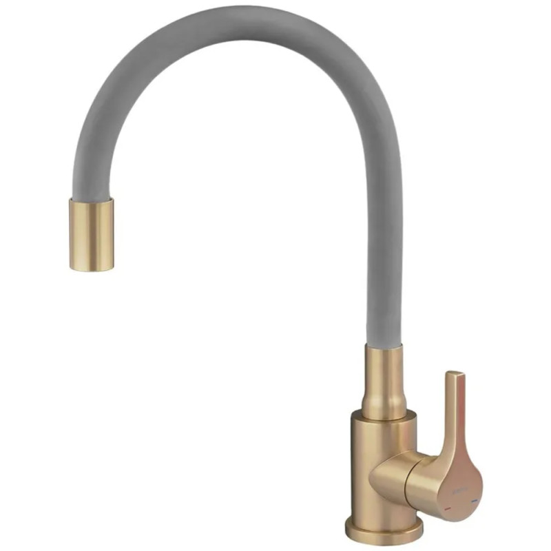 Змішувач для кухні ZERIX REX-011 BRUSHED GOLD REFL.GREY з нерж. сталі (Колір матове золото+силіконовий вилив сірий) (ZX6133)