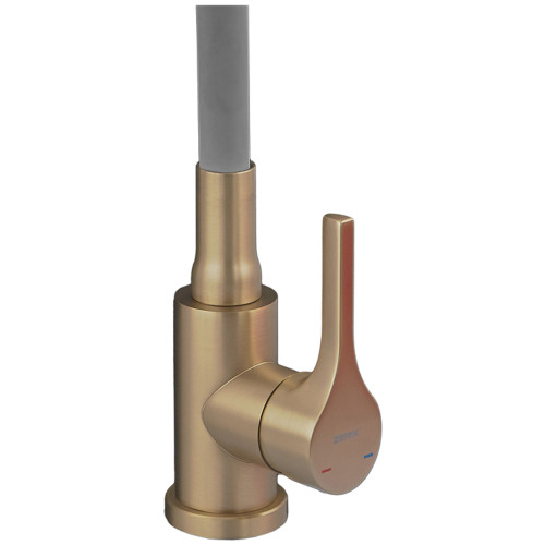 Змішувач для кухні ZERIX REX-011 BRUSHED GOLD REFL.GREY з нерж. сталі (Колір матове золото+силіконовий вилив сірий) (ZX6133)