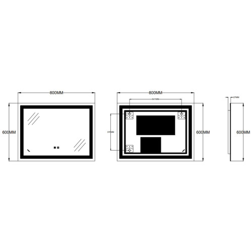 Дзеркало ZERIX KUBIX MR03-80x60-REVERSE із LED Touch, Anti-fog, димером, рег. яскравості (ZX6053)