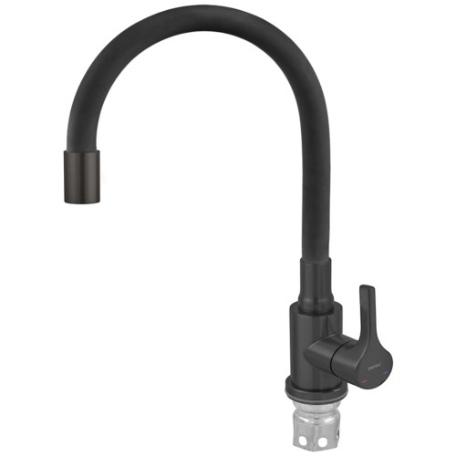 Змішувач для кухні ZERIX REX-011 BLACK REFL.BLACK з нерж. сталі (Колір чорний+силіконовий вилив чорний) (ZX6132)