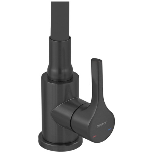Змішувач для кухні ZERIX REX-011 BLACK REFL.BLACK з нерж. сталі (Колір чорний+силіконовий вилив чорний) (ZX6132)