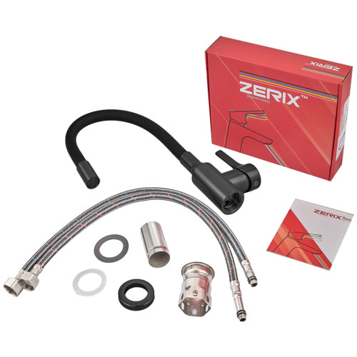 Змішувач для кухні ZERIX REX-011 BLACK REFL.BLACK з нерж. сталі (Колір чорний+силіконовий вилив чорний) (ZX6132)