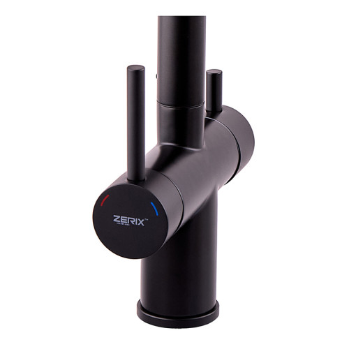 Змішувач кухонний на дві води Zerix LUX-024 Black з висувною лійкою (нерж. сталь) (ZX5556)