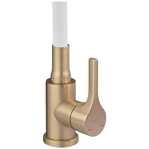 Змішувач для кухні ZERIX REX-011 BRUSHED GOLD REFL.WHITE з нерж. сталі (Колір матове золото+силіконовий вилив білий) (ZX6134)