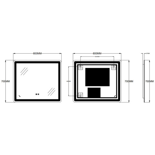 Дзеркало ZERIX MIRRA MR05-80x70-REVERSE із LED Touch, Anti-fog, димером, рег. яскравості (ZX6057)