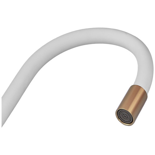Змішувач для кухні ZERIX REX-011 BRUSHED GOLD REFL.WHITE з нерж. сталі (Колір матове золото+силіконовий вилив білий) (ZX6134)