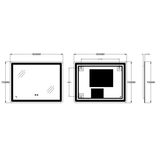 Дзеркало ZERIX MIRRA MR05-90x70-REVERSE із LED Touch, Anti-fog, димером, рег. яскравості (ZX6059)