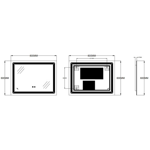 Дзеркало ZERIX KUBIX MR04-80x60-REVERSE із LED Touch, Anti-fog, димером, рег. яскравості (ZX6054)