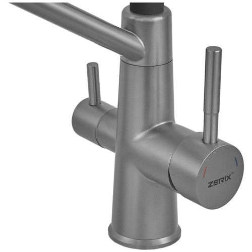 Змішувач для кухні з силіконовим виливом Zerix FUL-021 Graphite Refl.Black з нержавіючої сталі SUS304 з виходом для питної води (ZX5999)