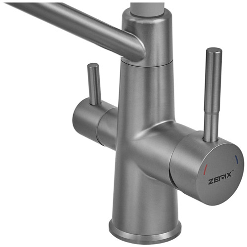 Змішувач для кухні з силіконовим виливом Zerix FUL-021 Graphite Refl.Gray з нержавіючої сталі SUS304 з виходом для питної води (ZX6000)