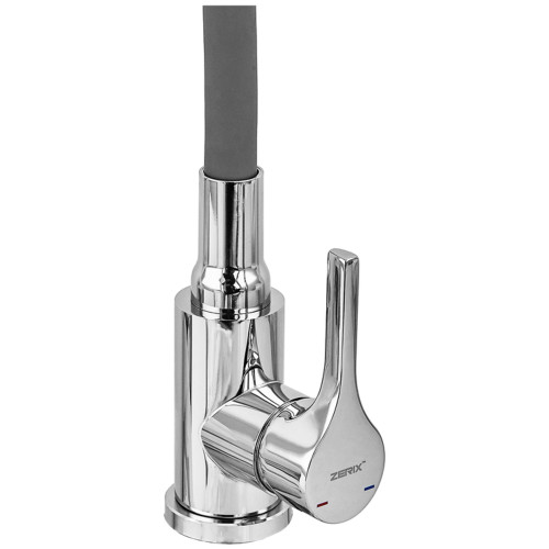 Змішувач для кухні ZERIX REX-011 CHROME REFL.GREY з нерж. сталі (Колір хром+силіконовий вилив сірий) (ZX6128)