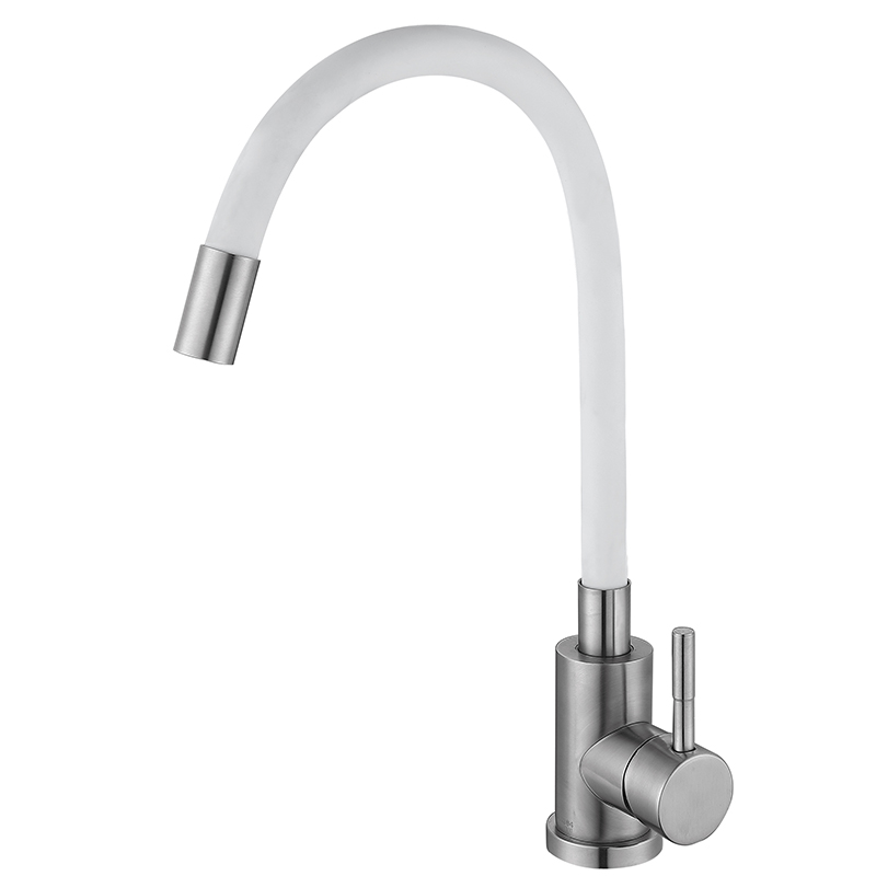 Кухонний змішувач з білим силіконовим виливом ZERIX LUX-011 REFL.WHITE (нерж. сталь) (ZX4877)