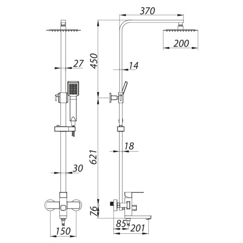 Душова колона із змішувачем Zerix LR72433 (нерж. сталь) (LL1474)