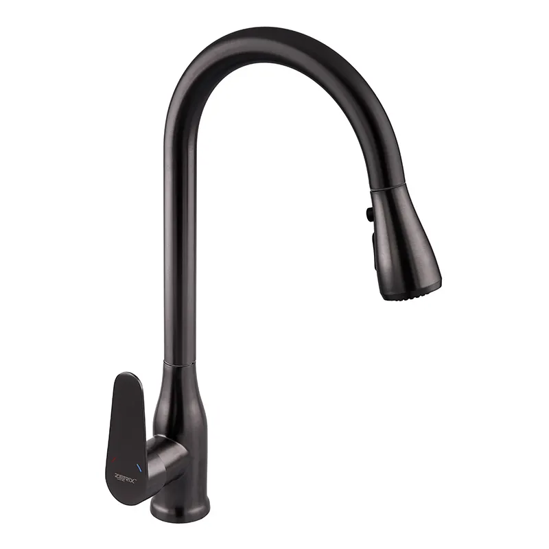 Смеситель для кухни с выдвижной лейкой Zerix PUL-014 Graphite из нерж. стали SUS304 (цвет графит) (ZX5036)
