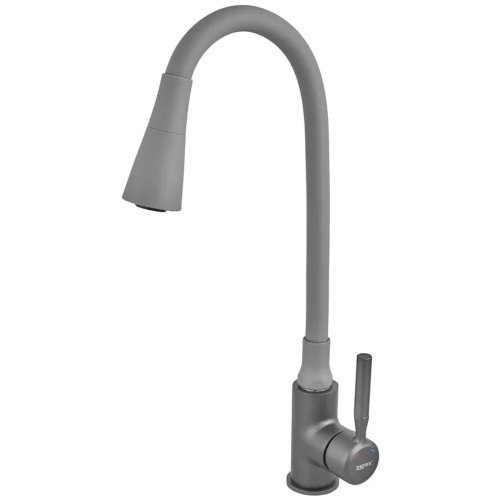 Змішувач для кухні Zerix Atrium-011-T Graphite Refl.Gray (Колір графіт + силіконовий вилив сірий) (ZX6107)