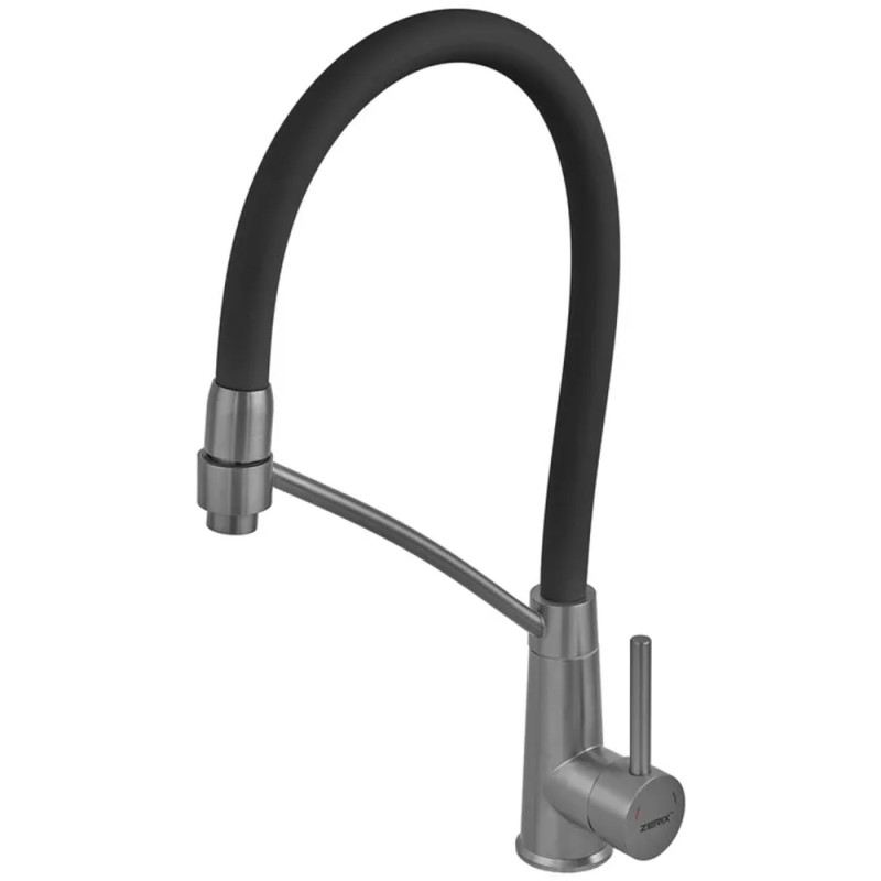 Смеситель для кухни с силиконовым изливом Zerix FUL-017 Graphite Refl.Black из нерж. стали SUS304 (цв.графит) (ZX5995)