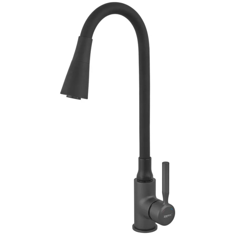 Смеситель для кухни Zerix Atrium-011-T Graphite Refl.Black (Цвет графит+силик.излив черный) (ZX6106)