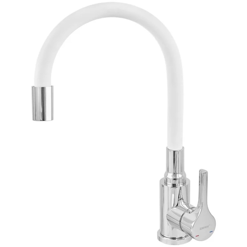 Смеситель для кухни ZERIX REX-011 CHROME REFL.WHITE из нерж. стали (Цвет хром+силиконовый излив белый) (ZX6129)