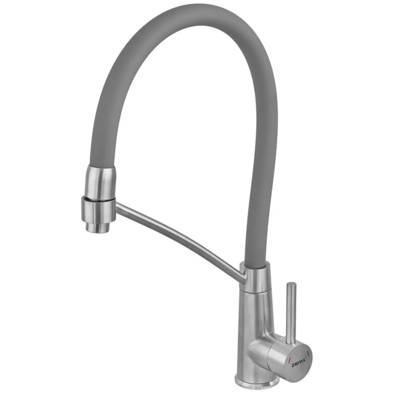 Смеситель для кухни с силиконовым изливом Zerix FUL-017 Refl.Gray из нерж. стали SUS304 (изл.серый) (ZX5993)