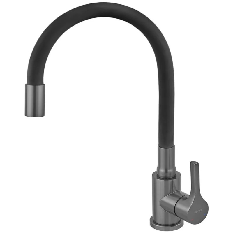 Смеситель для кухни ZERIX REX-011 GRAPHITE REFL.BLACK из нерж. стали (Цвет графит+силиконовый излив черный) (ZX6131)