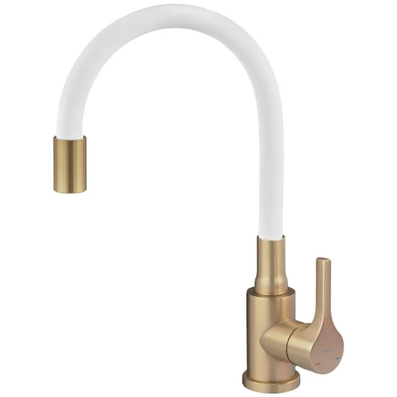 Смеситель для кухни ZERIX REX-011 BRUSHED GOLD REFL.WHITE из нерж. стали (Цвет матовое золото+силиконовый излив белый) (ZX6134)