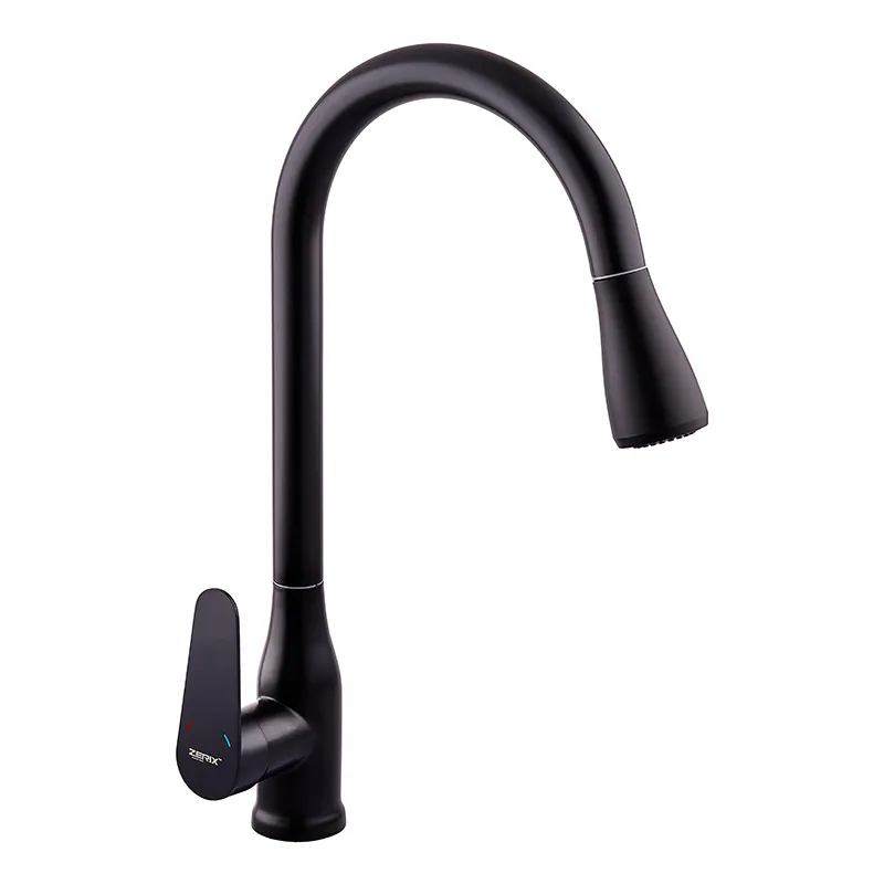Смеситель для кухни с выдвижной лейкой Zerix PUL-014 Black с нерж. стали SUS304 (цвет черный) (ZX5035)