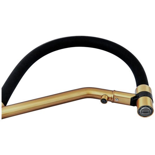 Смеситель для кухни с силиконовым изливом Zerix MAG-021 Brushed Gold Refl.Black из нерж. стали SUS304 с выходом для пит.воды (ZX6007)