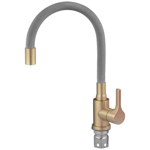 Смеситель для кухни ZERIX REX-011 BRUSHED GOLD REFL.GREY из нерж. стали (Цвет матовое золото+силиконовый излив серый) (ZX6133)
