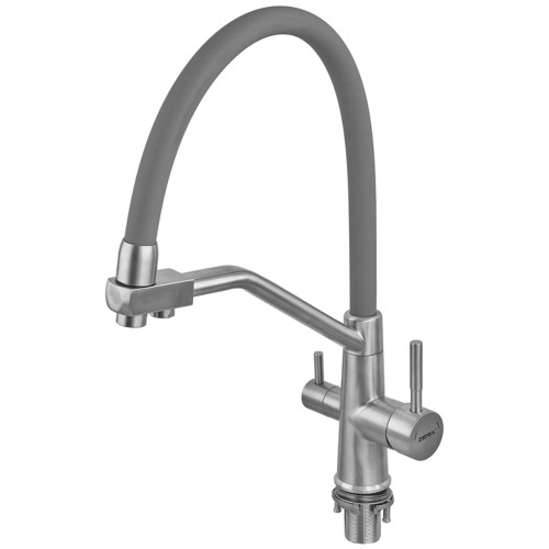 Смеситель для кухни с силиконовым изливом Zerix FUL-021 Refl.Gray из нерж. стали SUS304 с выходом для пит.воды (ZX5998)