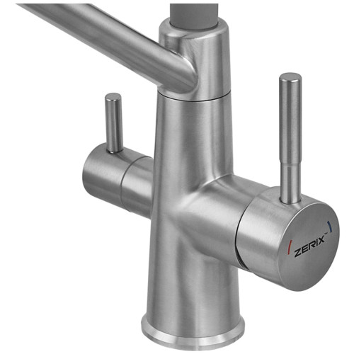 Смеситель для кухни с силиконовым изливом Zerix FUL-021 Refl.Gray из нерж. стали SUS304 с выходом для пит.воды (ZX5998)