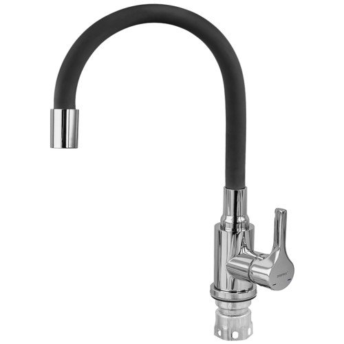 Смеситель для кухни ZERIX REX-011 CHROME REFL.BLACK из нерж. стали (Цвет хром+силиконовый излив черный) (ZX6127)