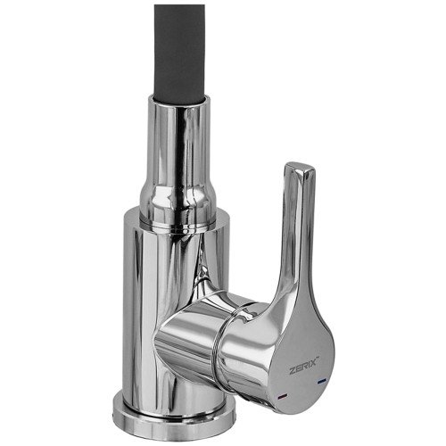 Смеситель для кухни ZERIX REX-011 CHROME REFL.BLACK из нерж. стали (Цвет хром+силиконовый излив черный) (ZX6127)