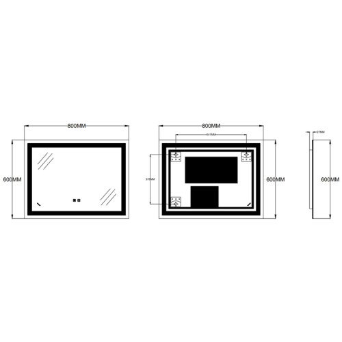 Зеркало ZERIX KUBIX MR03-80x60-REVERSE с LED Touch, Anti-fog, димером, рег. яркости (ZX6053)