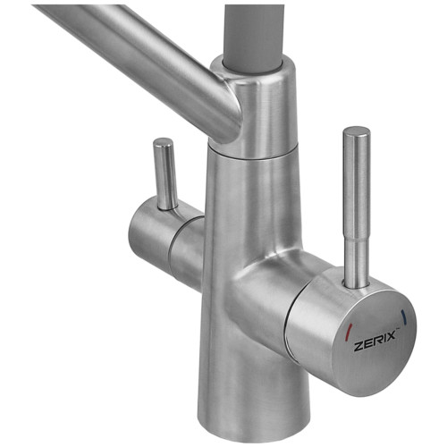 Смеситель для кухни с силиконовым изливом Zerix MAG-021 Refl.Gray из нерж. стали SUS304 с выходом для пит.воды (изл.серый) (ZX6004)