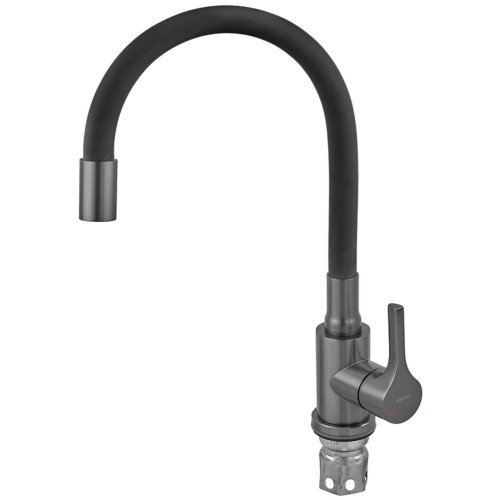 Смеситель для кухни ZERIX REX-011 GRAPHITE REFL.BLACK из нерж. стали (Цвет графит+силиконовый излив черный) (ZX6131)
