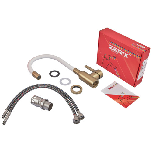 Смеситель для кухни ZERIX REX-011 BRUSHED GOLD REFL.WHITE из нерж. стали (Цвет матовое золото+силиконовый излив белый) (ZX6134)