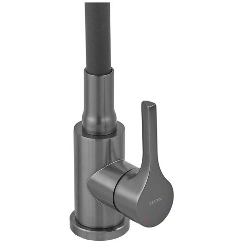 Смеситель для кухни ZERIX REX-011 GRAPHITE REFL.BLACK из нерж. стали (Цвет графит+силиконовый излив черный) (ZX6131)