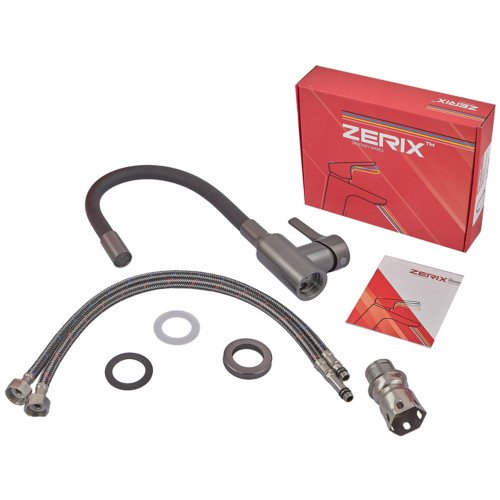 Смеситель для кухни ZERIX REX-011 GRAPHITE REFL.BLACK из нерж. стали (Цвет графит+силиконовый излив черный) (ZX6131)