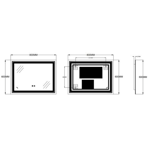 Дзеркало ZERIX ALIVE MR06-80x60-REVERSE із LED Touch, Anti-fog, димером, рег. яскравості (ZX6062)
