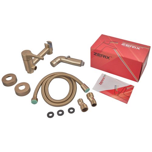 Смеситель настенный с гигиеническим душем ZERIX REX-222 BRUSHED GOLD из нерж. стали (Цвет матовое золото) (ZX6122)