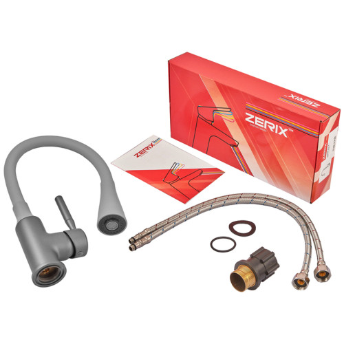 Смеситель для кухни Zerix Atrium-011-T Graphite Refl.Gray (Цвет графит+силик.излив серый) (ZX6107)