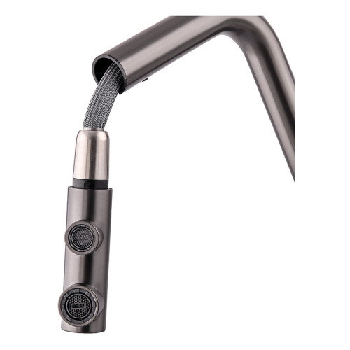 Змішувач кухонний на дві води Zerix LUX-024 Graphite з висувною лійкою (нерж. сталь) (ZX5557)