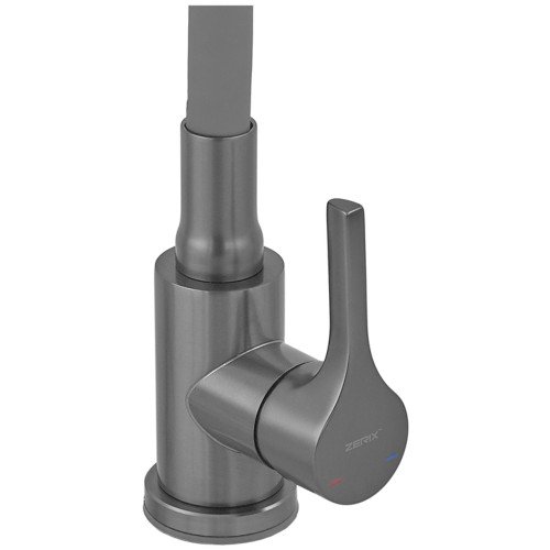 Смеситель для кухни ZERIX REX-011 GRAPHITE REFL.GREY из нерж. стали (Цвет графит+силиконовый излив серый) (ZX6130)