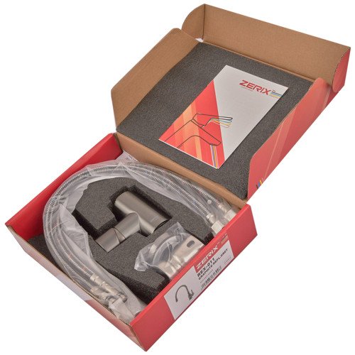 Смеситель для кухни ZERIX REX-011 GRAPHITE REFL.GREY из нерж. стали (Цвет графит+силиконовый излив серый) (ZX6130)