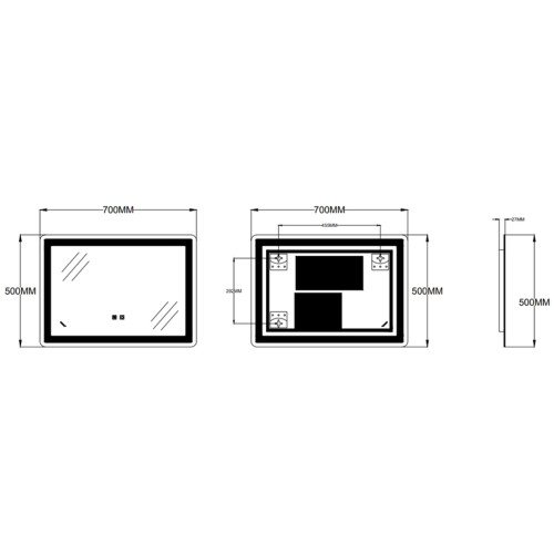 Дзеркало ZERIX SANSA MR01-70x50-REVERSE із LED Touch, Anti-fog, димером, рег. яскравості (ZX6050)