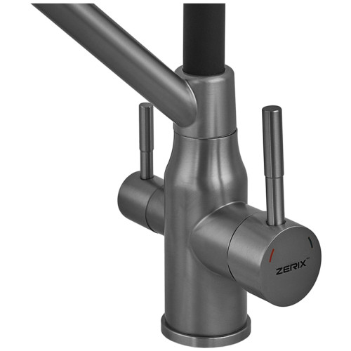 Змішувач для кухні з силіконовим виливом Zerix MAG-021 Graphite Refl.Black з нержавіючої сталі SUS304 з виходом для питної води (ZX6005)
