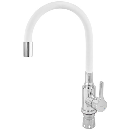Смеситель для кухни ZERIX REX-011 CHROME REFL.WHITE из нерж. стали (Цвет хром+силиконовый излив белый) (ZX6129)