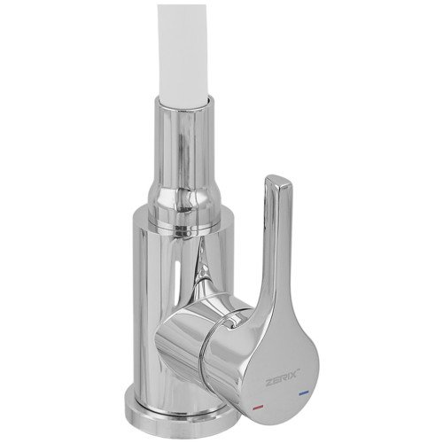 Смеситель для кухни ZERIX REX-011 CHROME REFL.WHITE из нерж. стали (Цвет хром+силиконовый излив белый) (ZX6129)